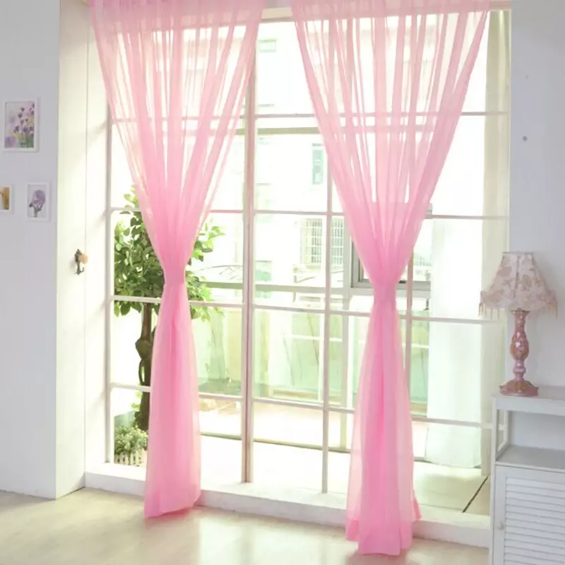 Colorful Tulle Voile Scarf Curtain Panel, Sheer Divider for Door Casement, 2m*1m, Fit Rod Pocket, Home Decoration