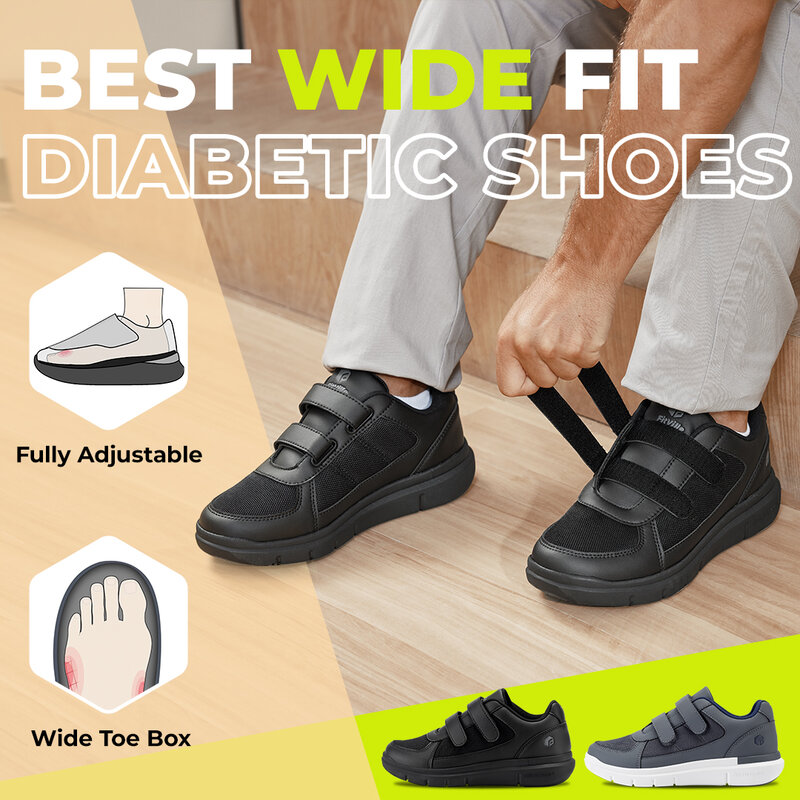 Fitboutique-Tênis Ortopédicos Slip-On, Sapatos Diabéticos Largura Extra Larga, Fechamento Confortável, Apoio do Arco, Amortecimento