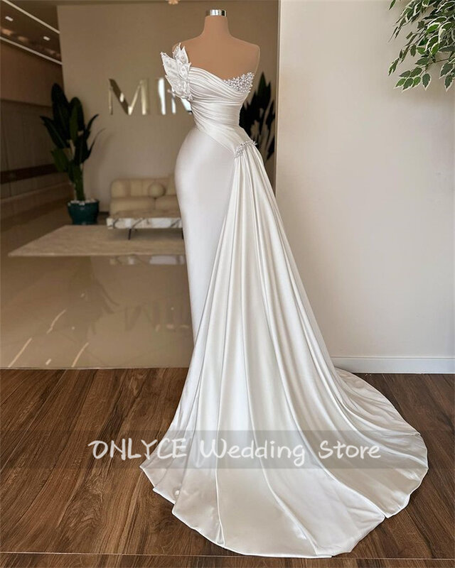 Nowa dostawa 2023 suknie ślubne syrenka boczne perły trenowe koraliki wykwintne satynowe suknie ślubne Vestidos De Novia فساتين زفاف