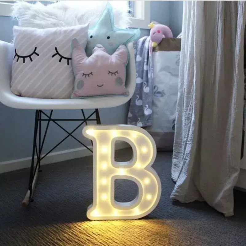 흰색 LED 야간 조명 플라스틱 마키 사인 테이블 램프, 생일 웨딩 파티 침실 벽걸이 장식, 직배송, 26 글자