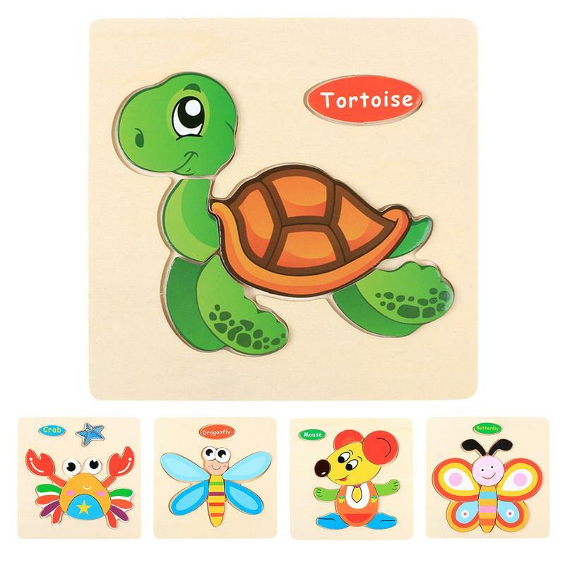 Baby Wooden Cartoon Animal 3D Puzzle Jigsaw For Kids Boy Girl Montessori Early Learning Educatioanl Puzzle Toys