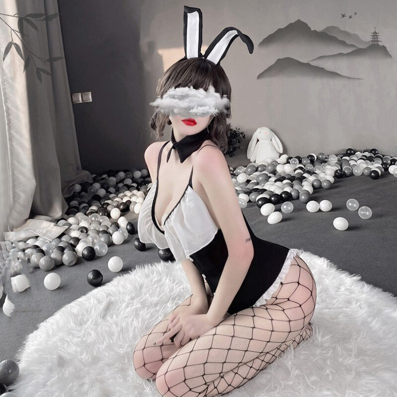 Bé Gái Hình Thỏ Cosplay Gợi Cảm Suspender Bodysuit Nữ Phối Ren Nút Trang Trí Bodysuit Anime Tai Thỏ Mũ Đợi Đầu Đa Năng