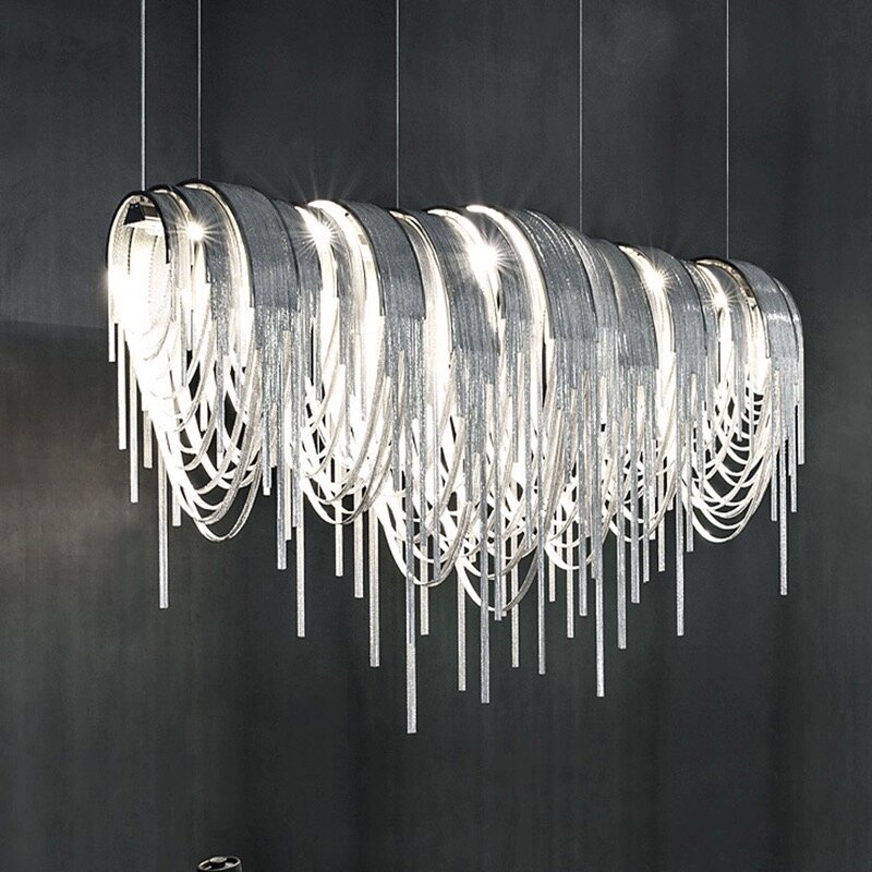 2024 desain Italia rasa persegi panjang lampu ruang makan post modern ruang tamu villa desainer kepribadian rumbai seni chandelier