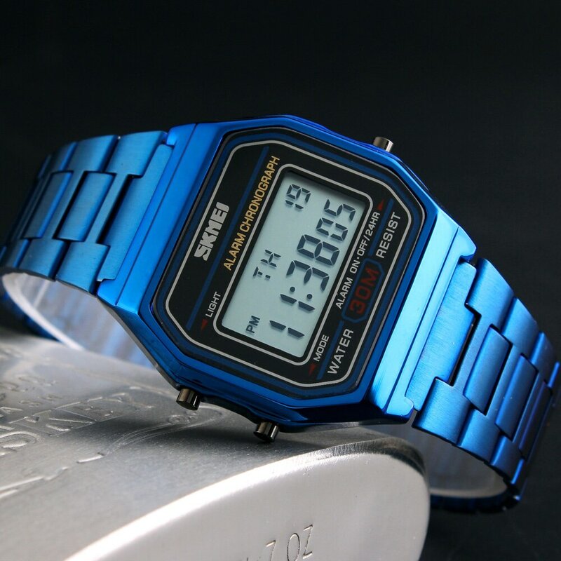 Skmei Top Brand Luxury Stainless Steel Chrono Sport Watches Men Back Light Display Digital Wristwatch 3Bar Waterproof Reloj Hom
