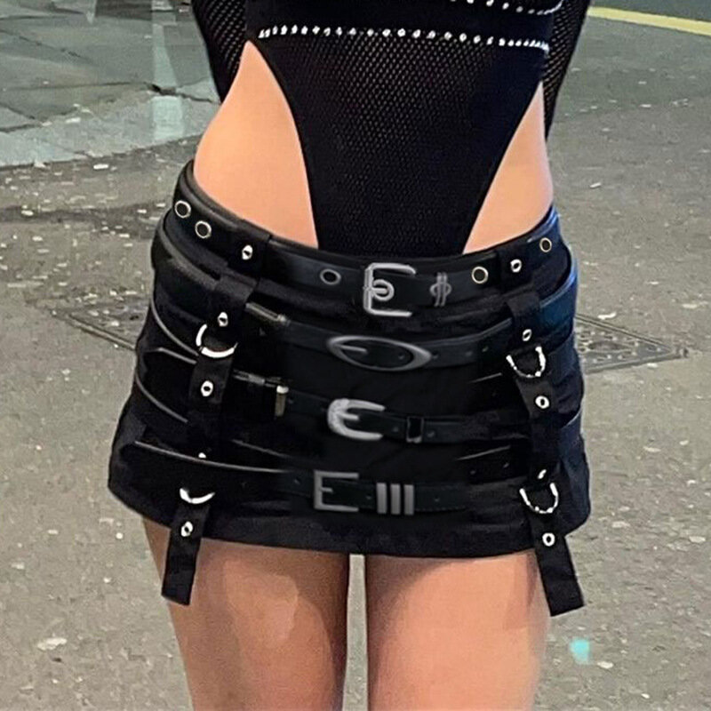 Летняя женская мини-юбка в японском стиле, Goth Cyber Punk Gyaru Coquette Harajuku 2000s Y2k, уличная одежда, E-girl, темная академия