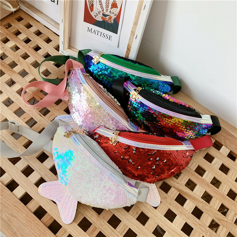 Fashion Kids Bag Sequin Fanny Pack for Girl 2022 Summer Coin Purse Small Belt Bag Shiny Mermaid Waist Pack Children Beach Bags