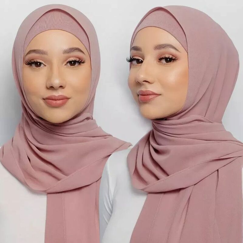 Hijabs Chiffon com tampas internas correspondentes para mulheres muçulmanas, hijab, lenço, lenço, xale, lenço, Jersey Caps