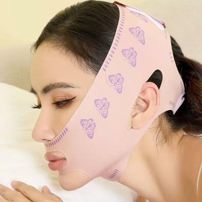 しわ防止フェイスマスク,頬,あごの引き締めと二重あごを減らす通気性のあるマスク
