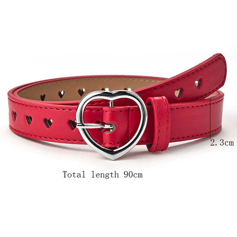 High Quality 1pc 90x2.3cm Children Faux Leather Belt Kids Cute Peach Heart Buckle Belts Girls Waist Belt