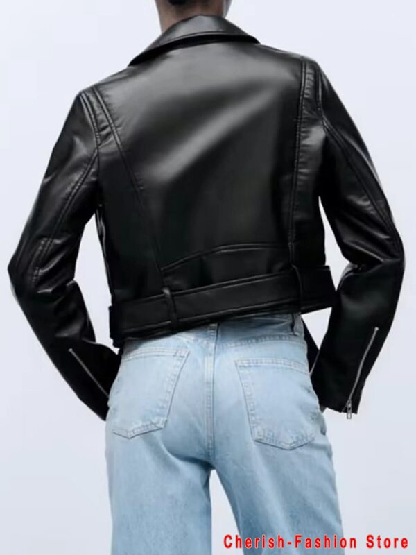 Новое поступление 2023, брендовые мотоциклетные кожаные куртки, черная кожаная куртка, женское кожаное пальто, облегающая куртка из искусственной кожи