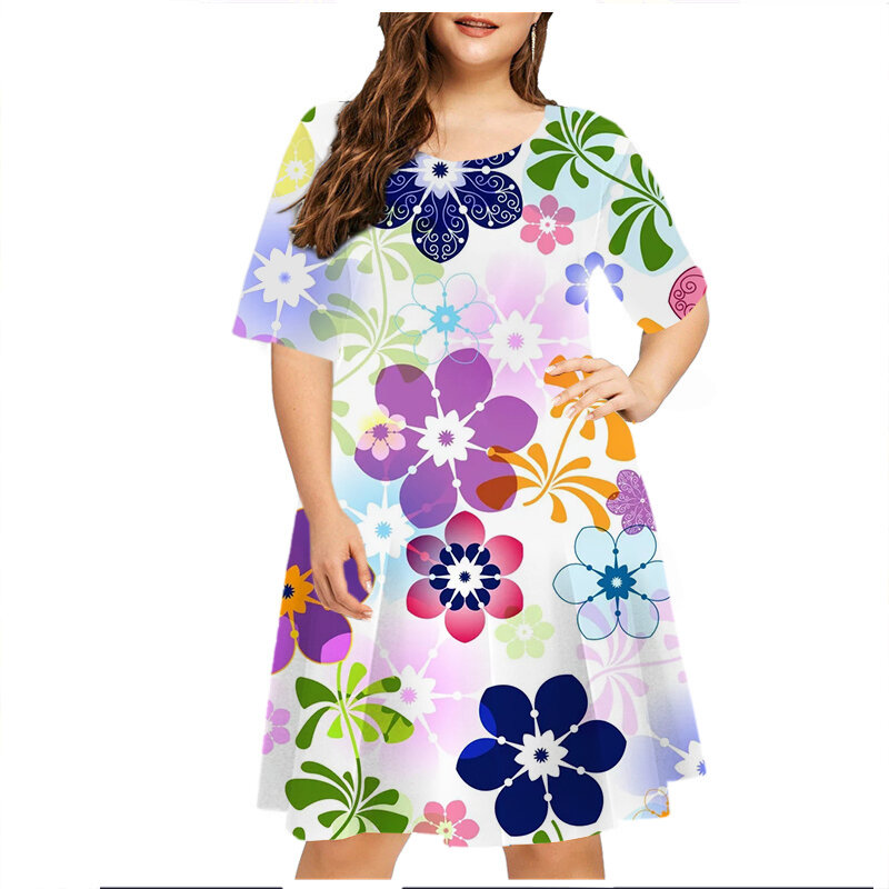 Vestido de verano holgado de manga corta para mujer, traje con estampado Floral, estilo Hippie, 5XL, 6XL