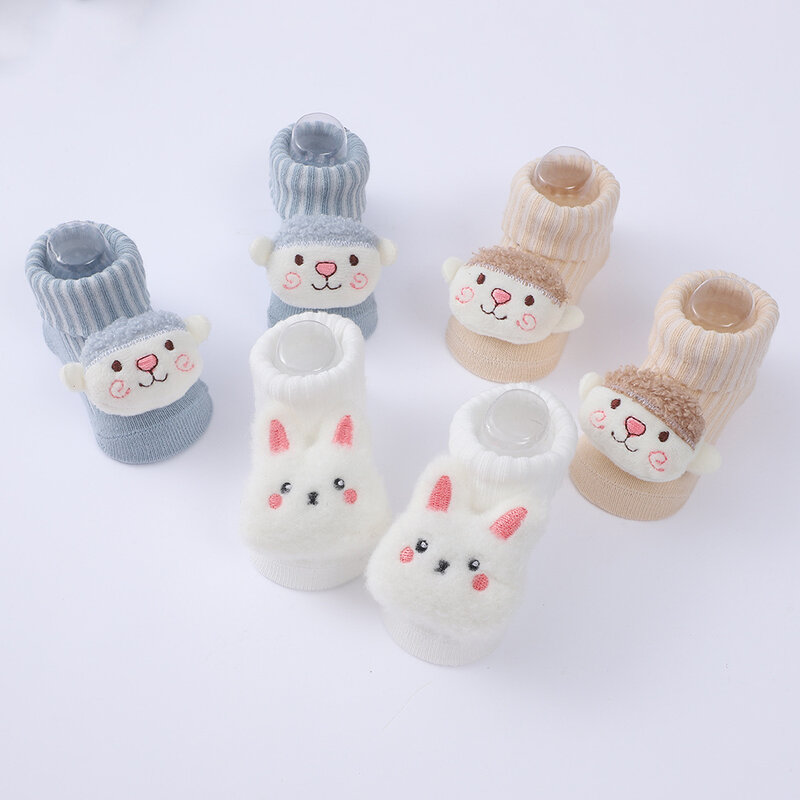 3 pary/partię uroczy niedźwiadek animowany skarpetki dla dzieci królika dla chłopców dziewczynki miękka bawełna jednolity kolor skarpetki dla noworodka