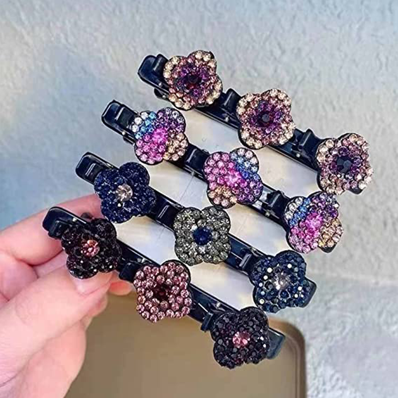 New Fashion Sparkling Crystal Stone Hairpin 3 Flower Hair Clips For Women Braided Hair Duckbill Hair Claw Headwear Accessories