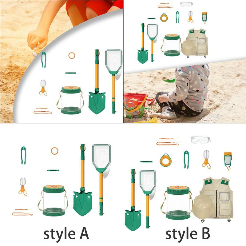 กล่องทรายของเล่นชายหาดสำหรับสำรวจกลางแจ้ง13ชิ้นของเล่นสำหรับเดินทางชายหาดของเล่นสำหรับเด็ก