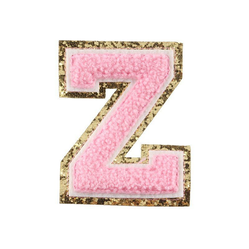 5.5CM Felting stick on Large Pink Towel English letter Patches for Clothes Embroidery Appliques Clothing name Diy Accessories