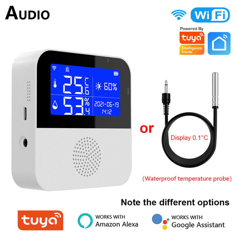 Датчик температуры и влажности Tuya, Wi-Fi датчик температуры и влажности с сигнализацией для умного дома и улицы, с поддержкой Alexa