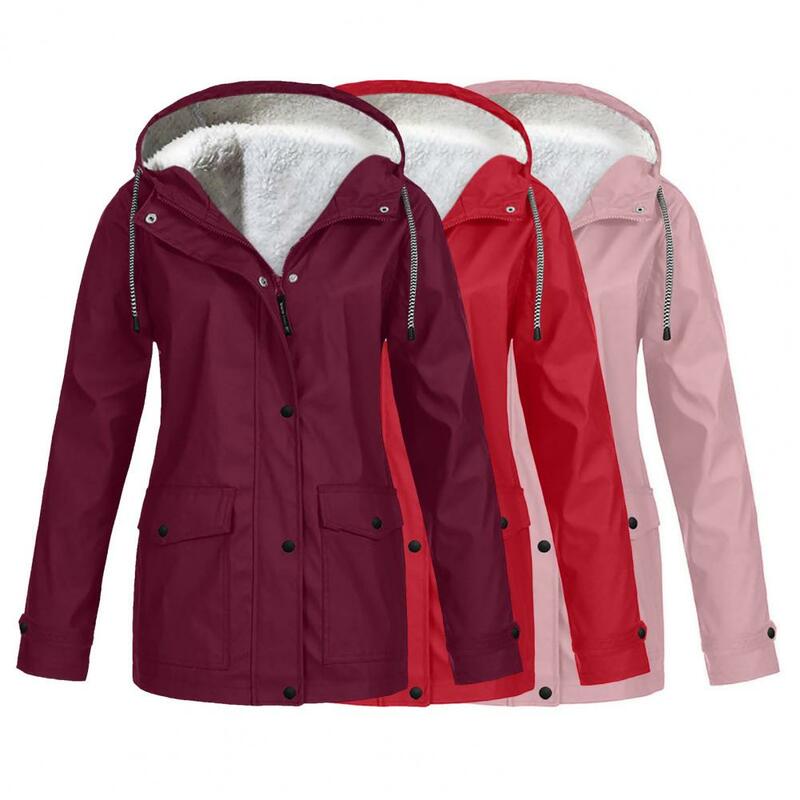 女性用単色フード付きジャケット、ロングコート、ハイキングパーカー