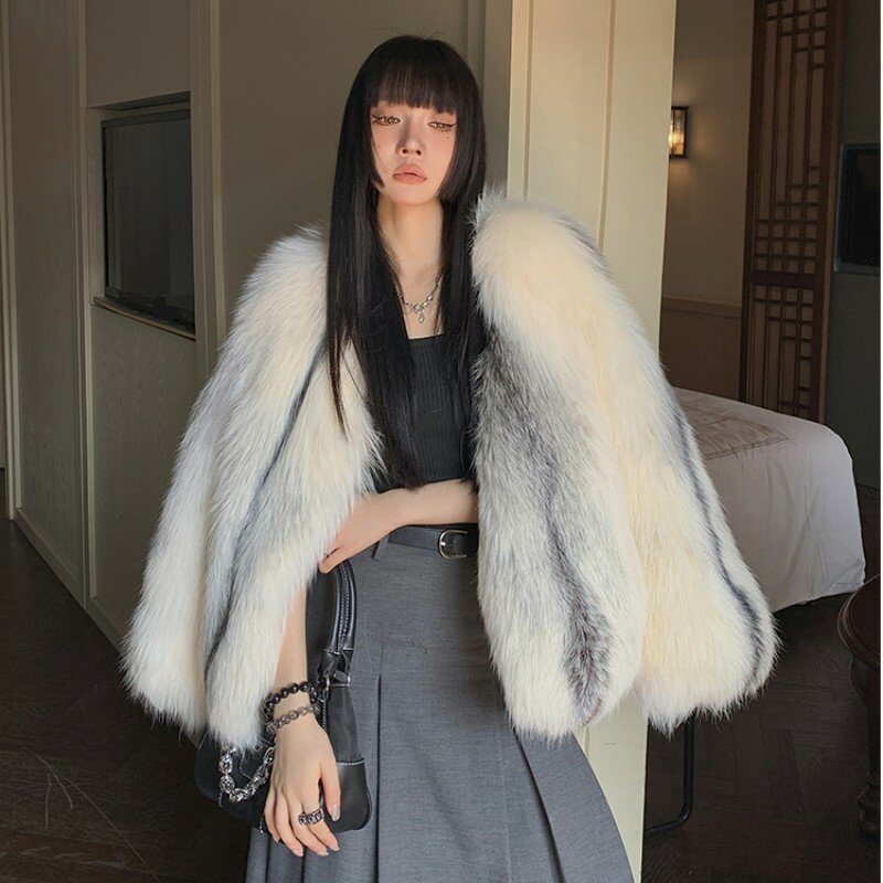 2023 Finish Arctic Marble Fox Fur Women Coat  Real Fox Whole Skin Fur Clothing Winter Thick Soft Warm Fox Fur Jacket
