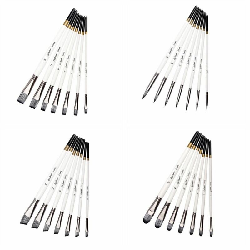7 pz/set Set di pennelli per pittura multifunzionali manico in legno pennelli per capelli in Nylon bianco facile da impugnare