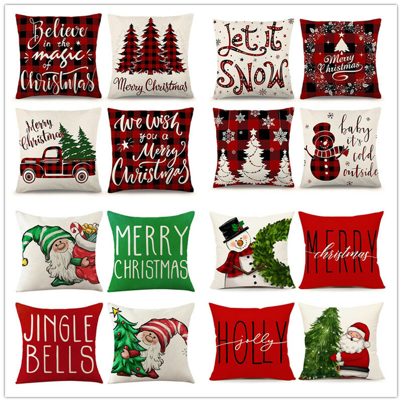 Hot 45x45cm 2022 New Year Merry Christmas Pillow Case Decorations for Home Xmas Cushion Cover Christmas Ornament Pillowcase