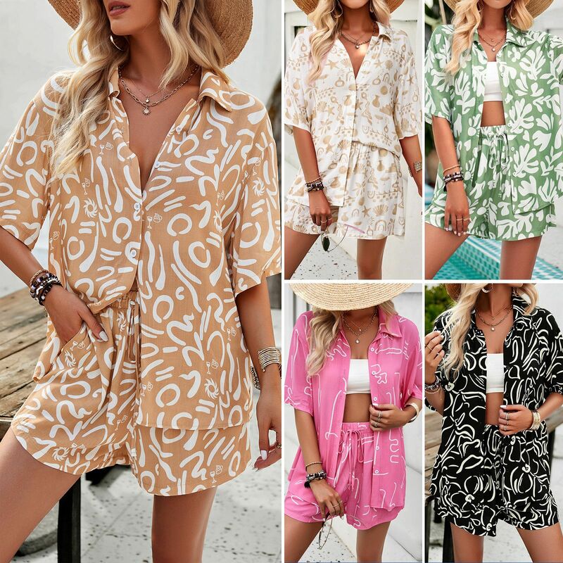 YEAE Casual Temperament Printed Shirt Shorts Women's Suit Spring Summer Hot Fashion Women's Short Sleeve Shorts Suit In New 2024