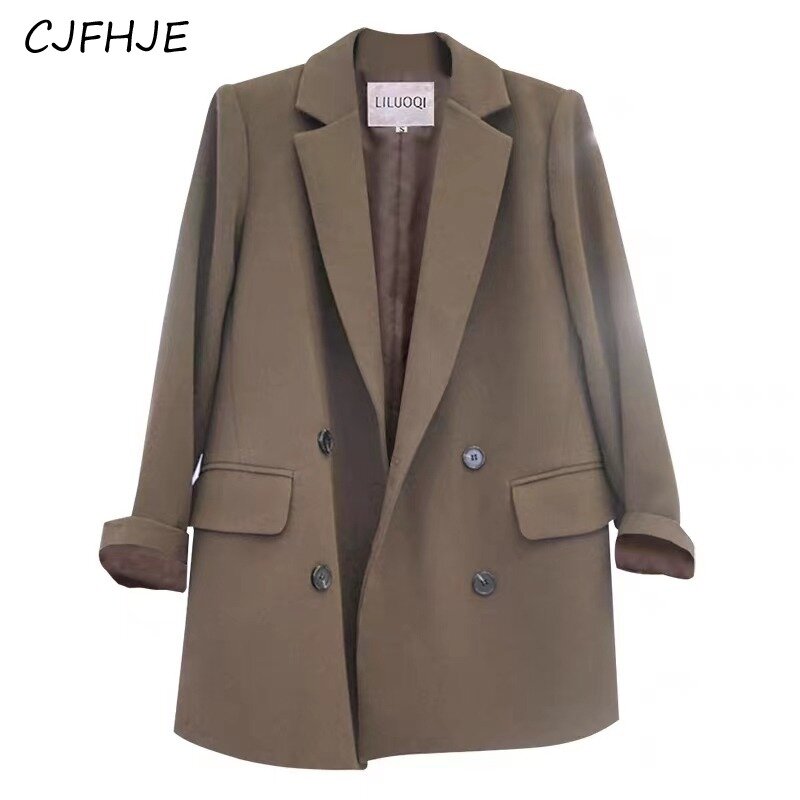 CJFHJE-abrigo de traje de Color liso para mujer, abrigo de traje coreano versátil, suelto, informal británico, doble botonadura, primavera y otoño, nuevo