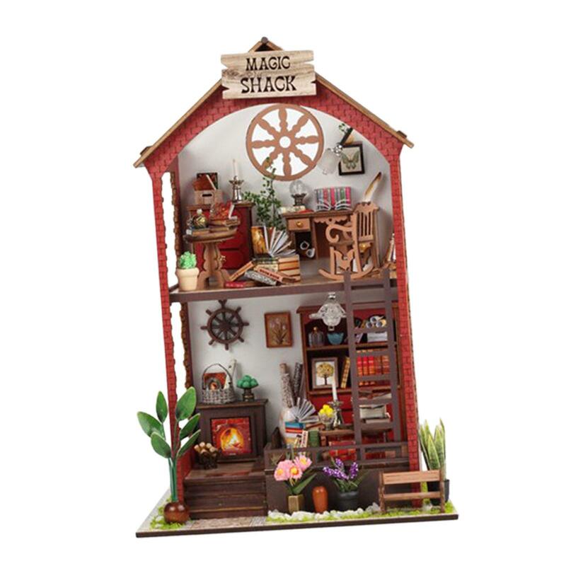 DIY Miniature Dollhouse Kits with Furniture Building Kits Decorative Bookshelf Insert Decor for Children Birthdays Gift Kids