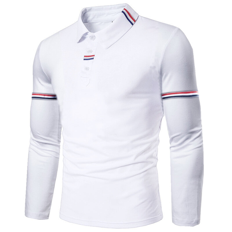 Nowa modna jednokolorowa męska koszulka Polo dekoracja ze wstążki bluzki z długimi rękawami