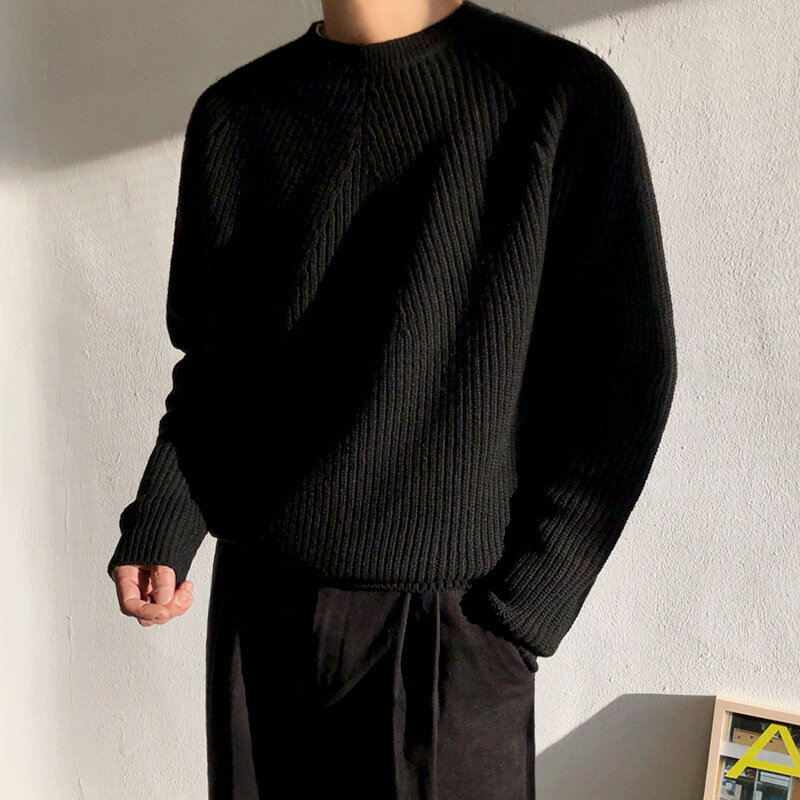 Rundhals pullover, einfarbiges Herren-Strick hemd, koreanischer Versions trend, Herbst-und Winter oberbekleidung mit lockerem Boden