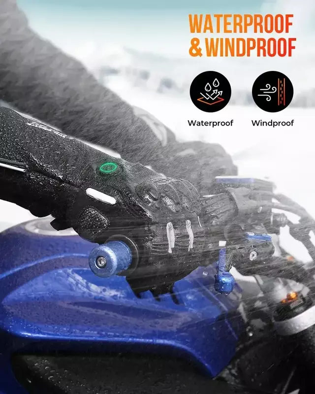 KEMIMOTO-Luvas aquecidas para snowmobile, impermeável, recarregável, térmico, quente, moto, inverno