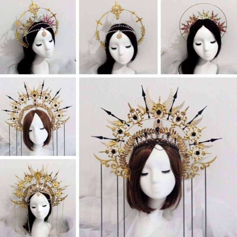 Corona de madrina para el sol, diadema de Tiara de Lolita KC, Notre Dame, Virgen María, Halo, Princesa, Reina, papa