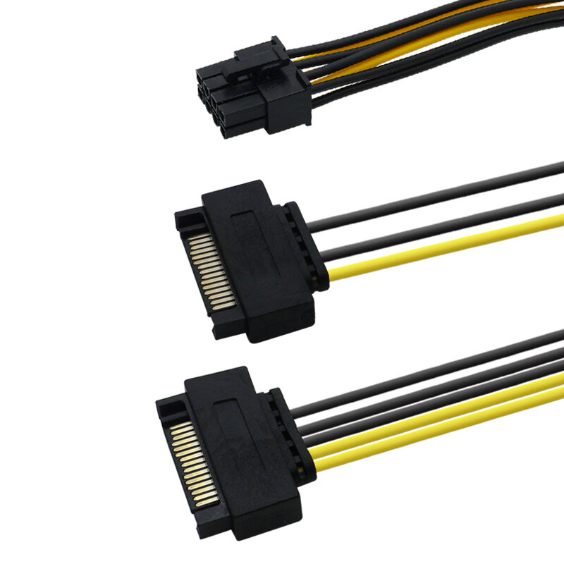 Dual SATA 15Pin para 8 Pin placa de vídeo cabo adaptador, PCI-E SATA cabo de alimentação, 15Pin, 20cm, Novo
