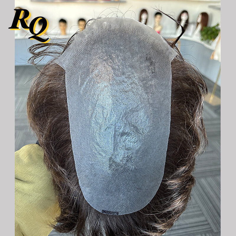 Pele fina V looped peruca toupee para homens, cabelo estilo pré-cortado, sistema de substituição de cabelo humano de três cores, peruca masculina