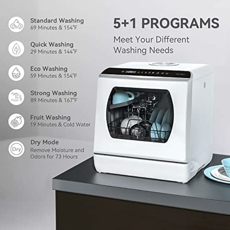 Hermitlux-Máquina de lavar louça portátil, tanque de água de 5 L, porta de vidro, 5 programas de lavagem