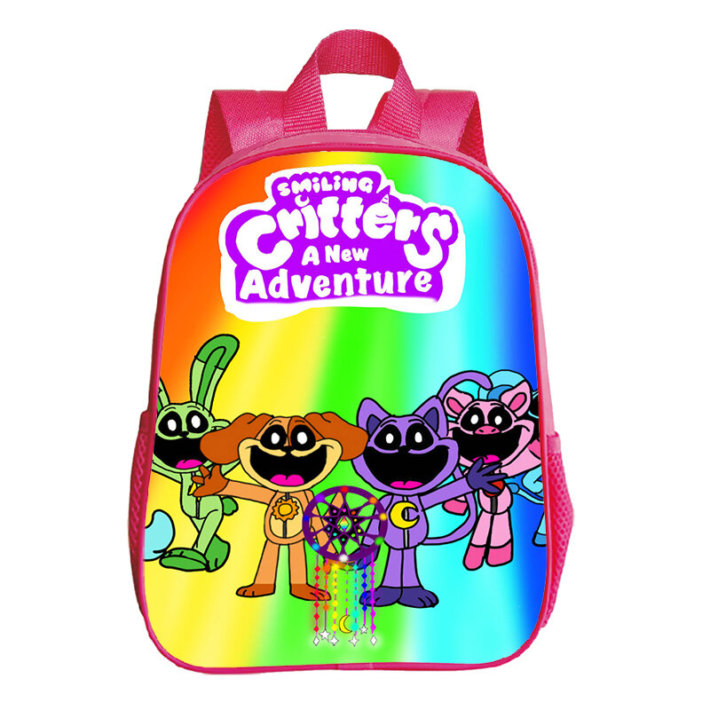 Mochila rosa con estampado de Critters sonrientes para niñas, dibujos animados para mochilas escolares de jardín de infantes, Mini mochila para niños pequeños, paquete de bolsa de guardería
