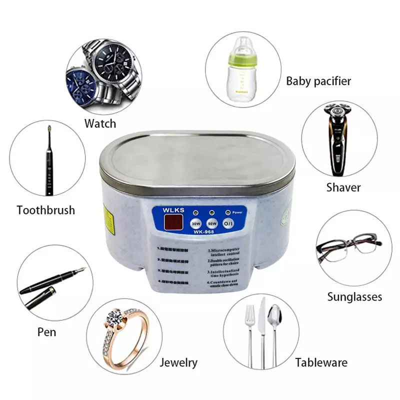 Limpiador ultrasónico para el hogar, máquina de limpieza de lentes de contacto y gafas, afeitadora de maquillaje de dientes, 40Khz, 30/50W