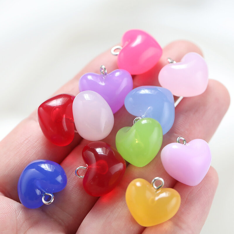 10pcs/Lot Candy Color Acrylic Heart Pendants Charms for Necklace Keychain Pendant DIY Jewelry Making Accessories