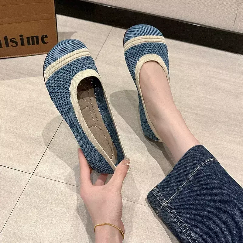 2024 new Spring Woman Flat Shoes Lady Summer Breathable Mesh Square Toe Non-slip Sole Casual Shoes Female Slip-on Barefoot Shoes