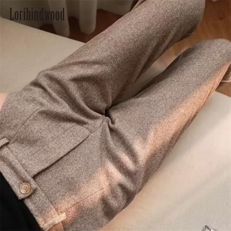 Celana Wol Celana Pensil Harem Wanita 2023 Celana Setelan Kasual Pinggang Tinggi Musim Gugur Musim Dingin Celana Panjang Wanita Kantor