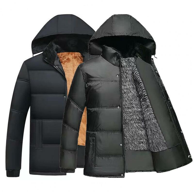 Abrigo de plumón con cuello levantado para hombre, chaqueta acolchada de felpa de Color sólido, muy cálida, con cremallera, para exteriores, Invierno