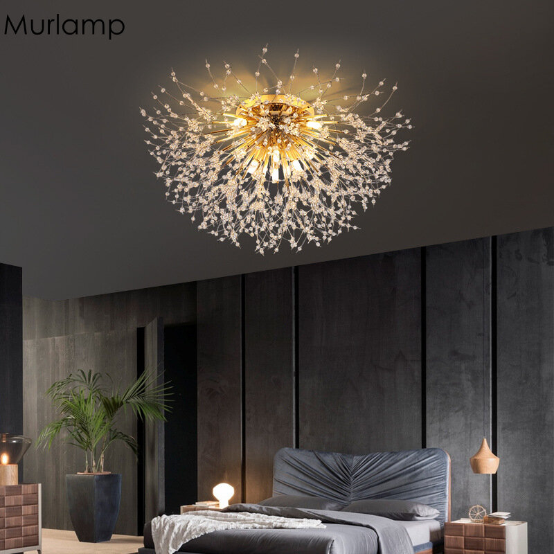 Lámpara de techo led de cristal de diente de león nórdico para sala de estar, dormitorio, candelabro moderno, lámpara de decoración interior, sala de estar y comedor