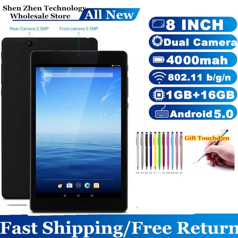 Vendite Flash Tablet tascabile da 8 pollici 1G RAM + 16G ROM Android 5.0 Dual Camera WIFI 800*1280 schermo IPS Ares8 Quad Core