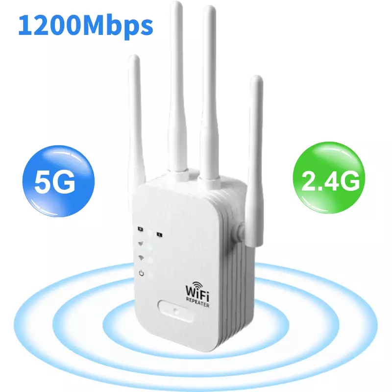 Repetidor WiFi de 1200Mbps, extensor inalámbrico, amplificador de red de doble banda 5G 2,4G, señal de largo alcance, enrutador WiFi para el hogar