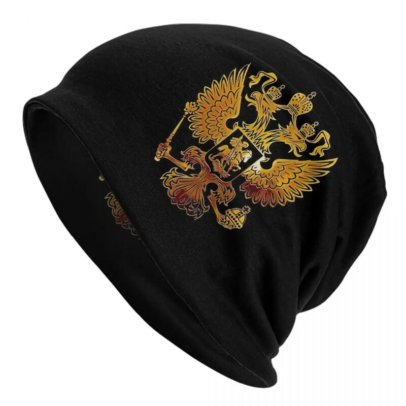 Emblem Rusia mantel lengan emas topi kupluk pria wanita keren topi Ski hangat penggunaan ganda topi rajut