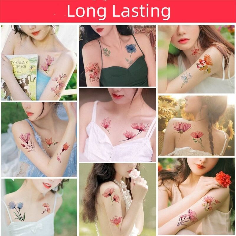 2pcs Waterproof Flower Floral Arm Body Art Tattoo Sticker Fake Tattoo Long Lasting