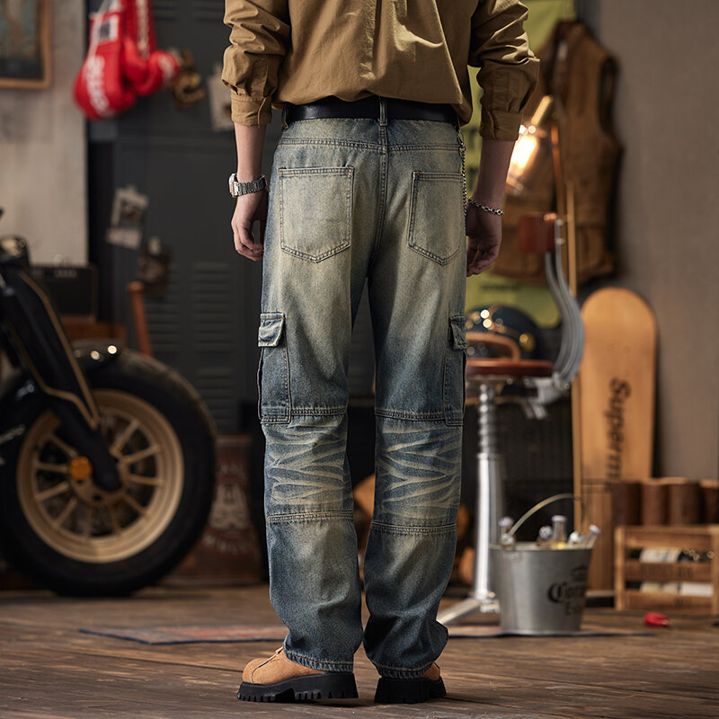 Свободные джинсы мужские модные стильные ретро в Корейском стиле Instagram потертые повседневные крутые уличные брюки
