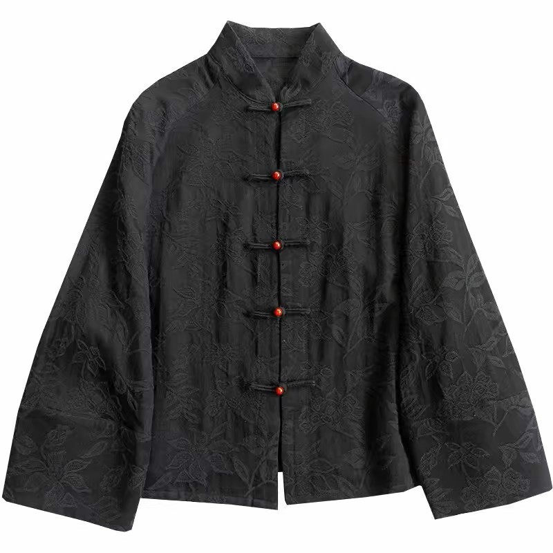 Jaket gaya Tang Cina baru wanita Retro Jacquard kerah berdiri pendek longgar musim semi luar kecil 2024 pakaian China-Chic K873