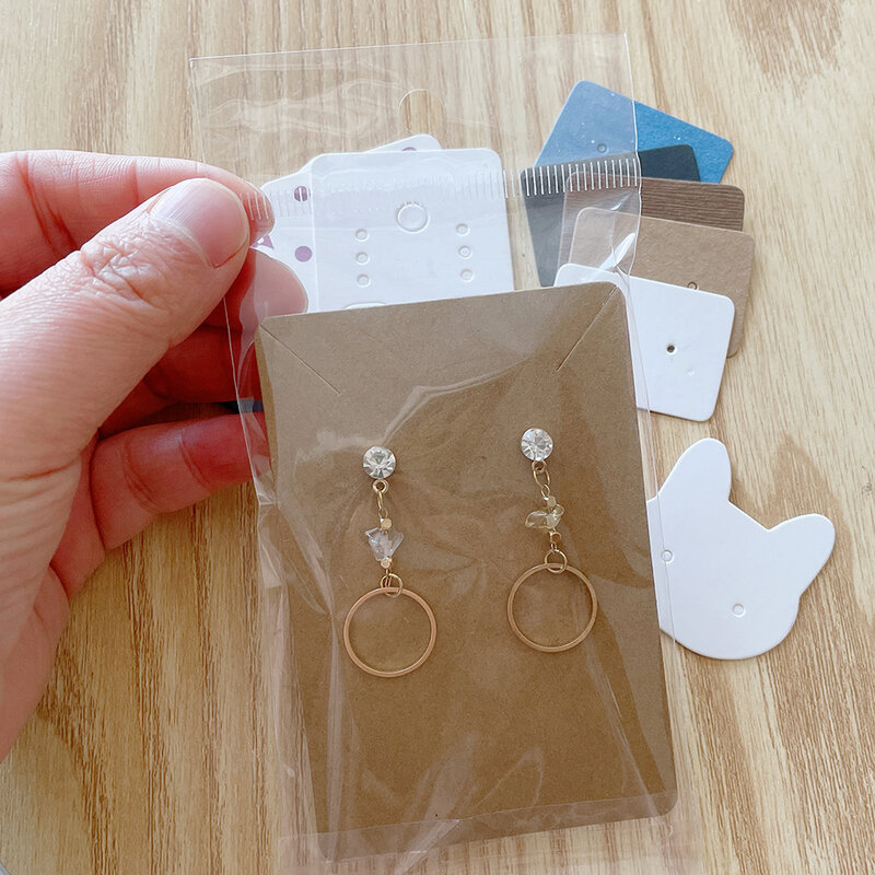50Sets Ohrring Karten und 50 stücke Taschen Halskette Ohrring Display Karten Selbst Dichtung Taschen Kraft Papier Karte für DIY Schmuck Verpackung