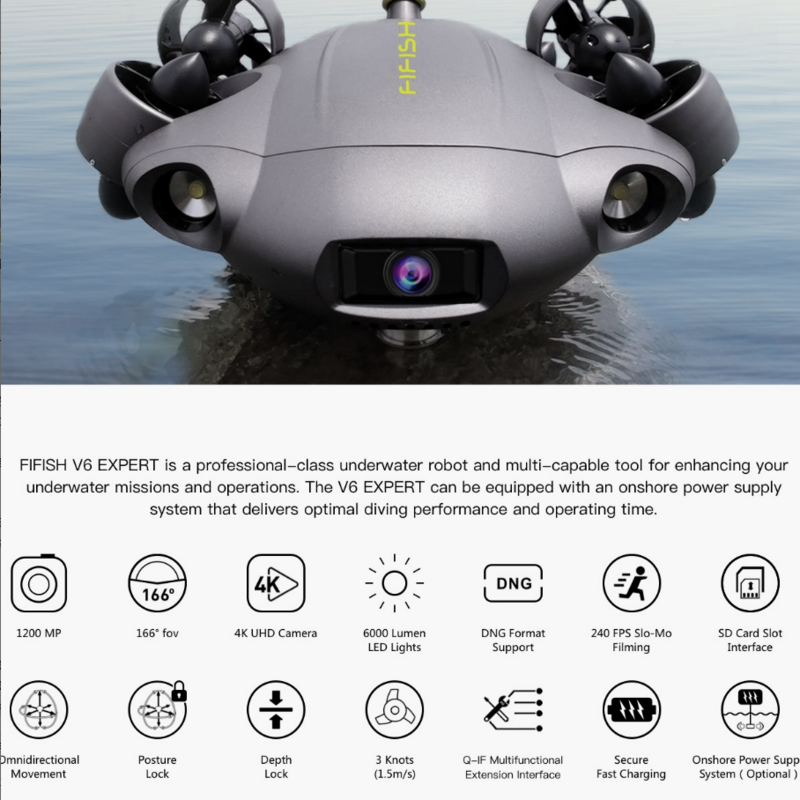 FIFISH M200A Drone bawah air Robot dengan kamera 4K, 100M Drone kering menyelam