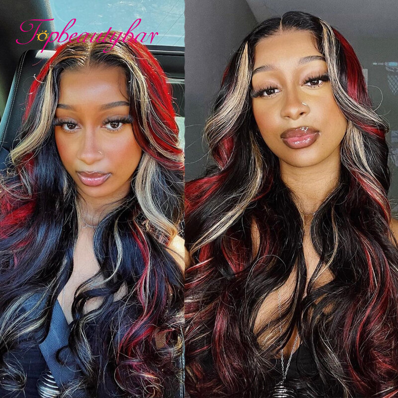 Rood En Blond Highlight Pruik Menselijk Haar Gekleurd 13X4 Lace Front Human Hair Pruiken Voor Vrouwen Peruaanse Remy Golvende Full Lace Pruiken